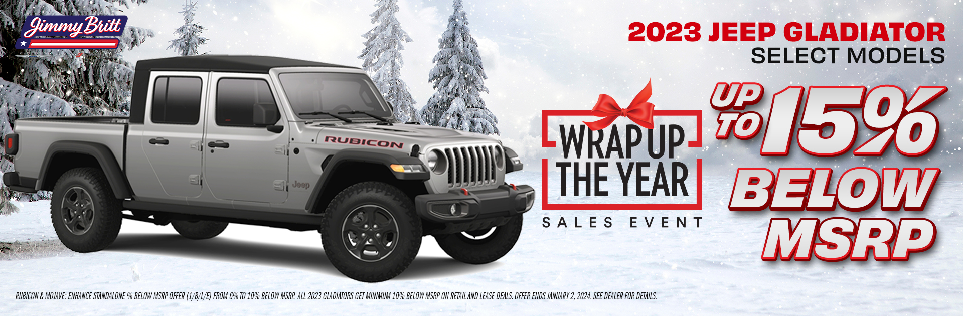 2023 Jeep Gladiator Sport Lease for $419 per month for 39 months or $4000 Bonus Cash!