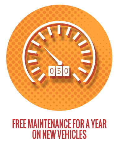 FREE MAINTENANCE FOR A YEAR ON NEW VEHICLES
